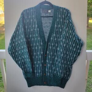 Peconic Bay Traders Cardigan Sweater Men's Size M Green Grandpa Vintage Wool Ble